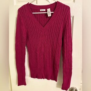 liz & co. Women's V-Neck Sweater in Rich Magenta